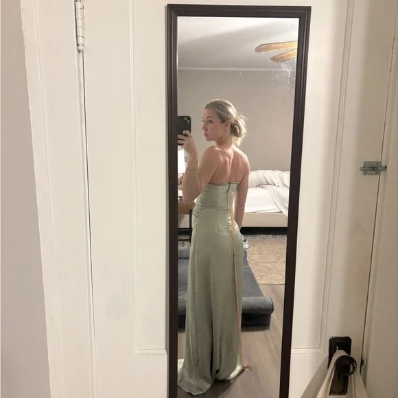 Meshki Strapless Sage Green Maxi Gown with Side Slit - Picture 2 of 3